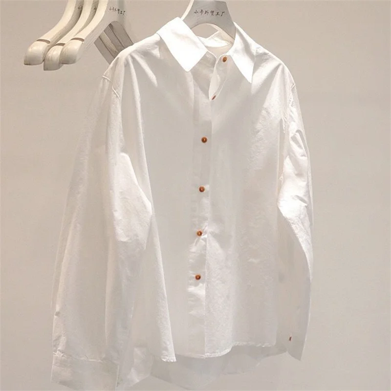 سترة نسائية قميص بلايز معطف بلون المرأة الربيع الصيف بلوزة بأكمام طويلة كسول الرياح السيدات فضفاضة تناسب القمم #4