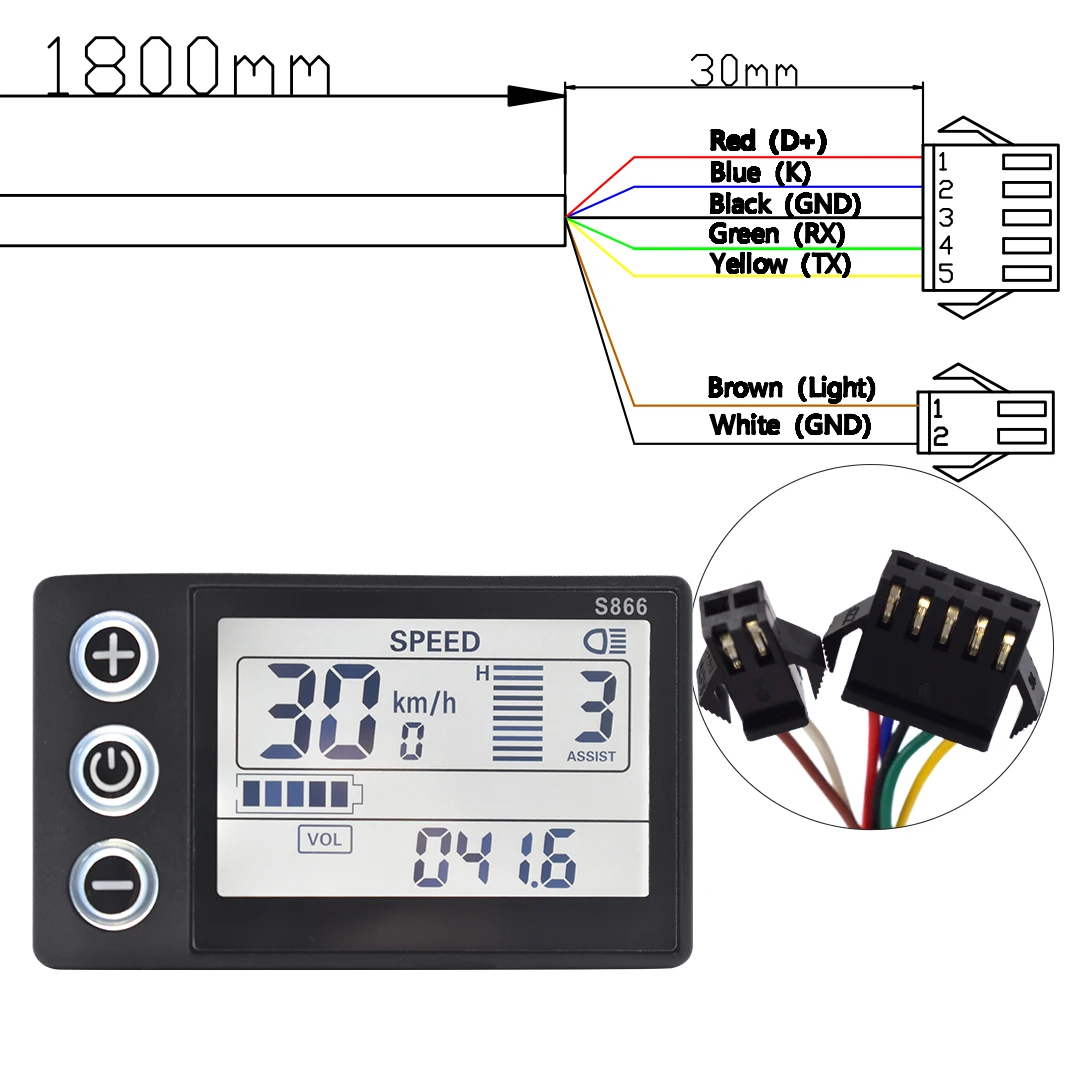 UART2 24V 36V 48V S866 elektrische fiets LCD-scherm Meter E-scooter LCD-paneel met USB UART voor elektrische bergfietsonderdelen (5PIN)