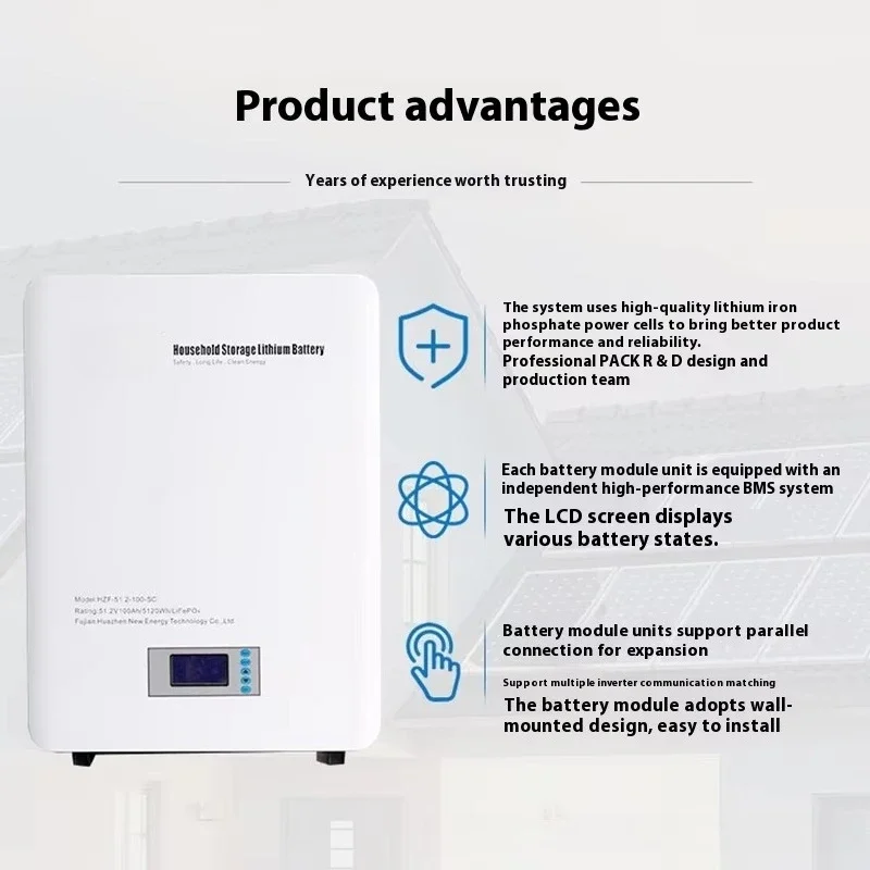 

51,2 В 100 Ач настенный литий-железо-фосфатный аккумулятор для хранения энергии на солнечной батарее для домашнего хранения штабелируемый диапазон 5 кВтч-15 кВтч MSDS