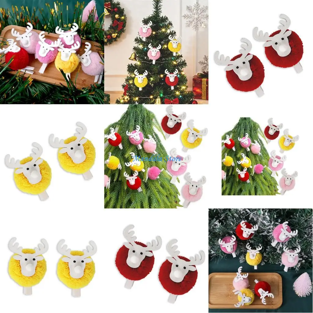 

U2JC 2PCS Christmas Reindeer Wooden Note Clip for Note Greeting Card Picture Display