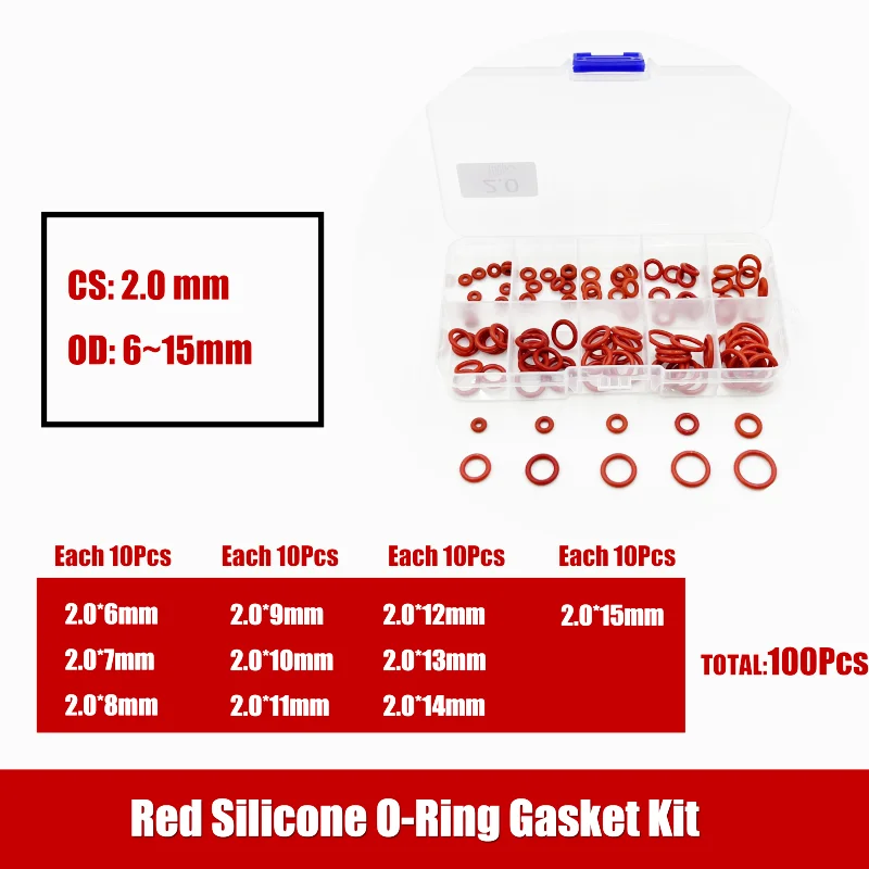 O-Ring in Silicone rosso spessore 1.5/2/2.4/3.1mm Kit guarnizioni per rondella di tenuta VMQ con isolamento ad alta temperatura resistente all'olio impermeabile