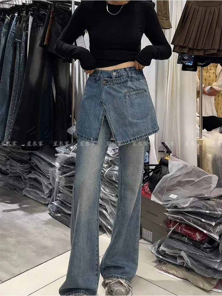 Women's Y2k Baggy Skirt Jeans Harajuku 90s Aesthetic Japanese 2000s Style Denim Trousers Vintage Jean Pants Trashy Clothes 2024