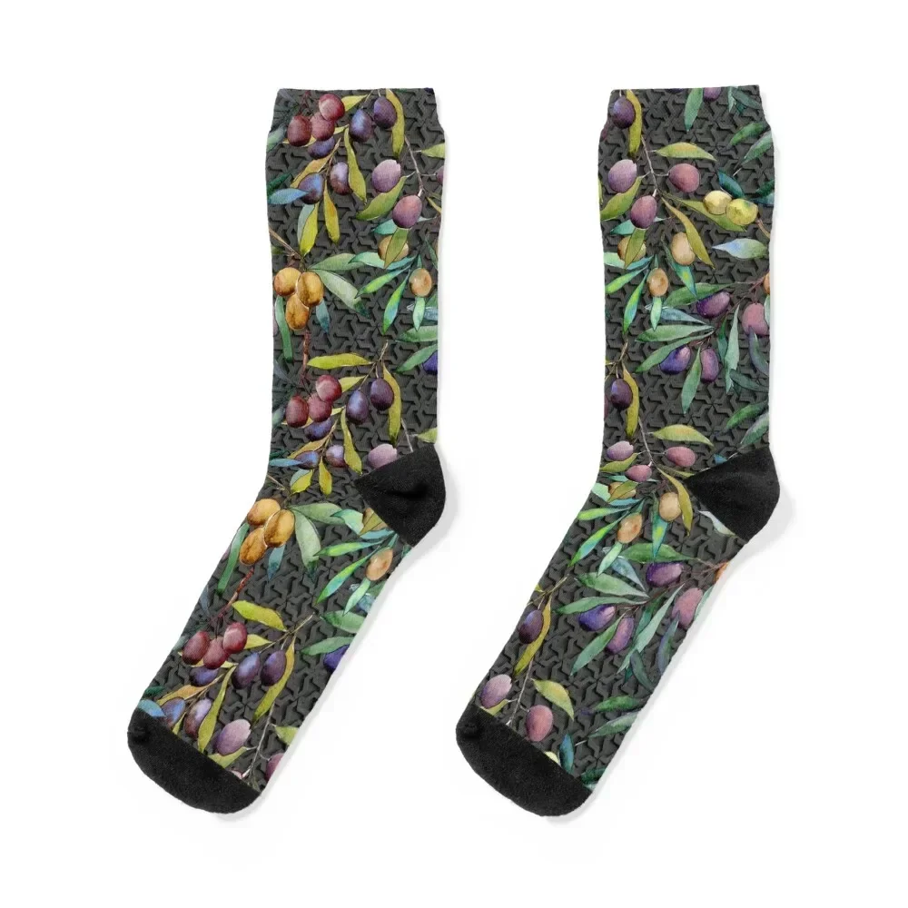 

Olives On The Tree With Black Geometric Background Socks anti-slip ankle Socks Girl Men's