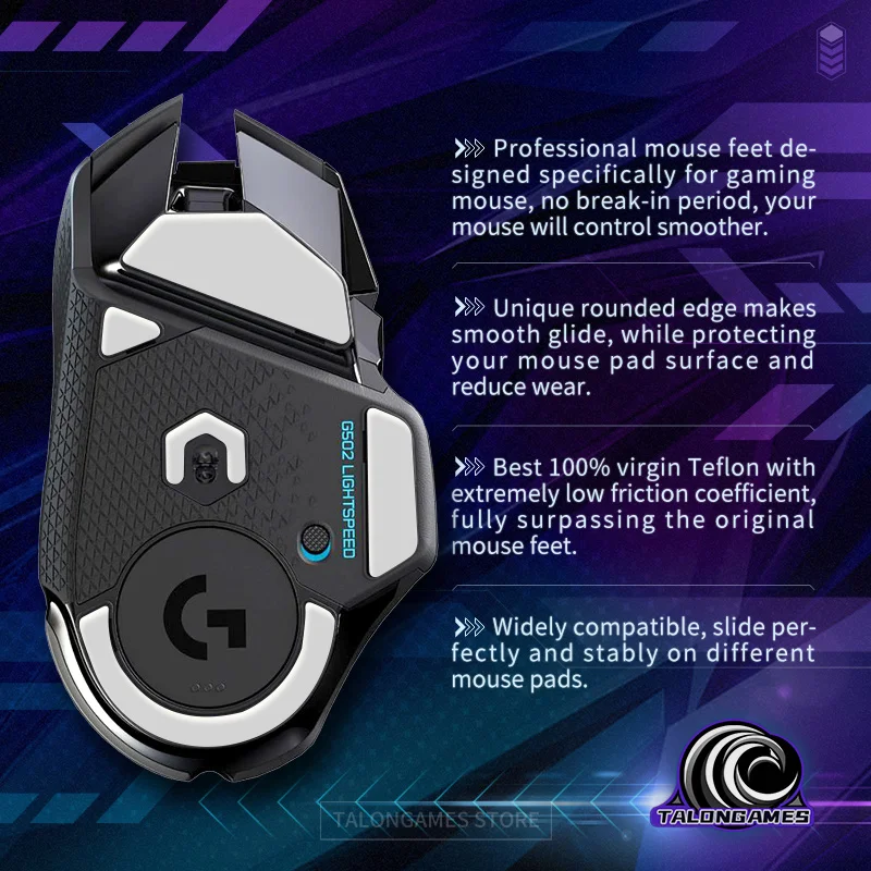 TALONGAMES Handmade Sticker Mouse Feet Skates Mouse Grip Tape for Logitech G502 Wireless Mouse Feet Replacement