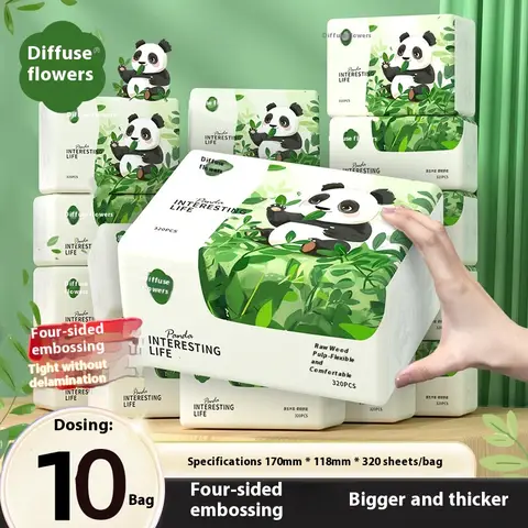 10 Packs of Household Napkins 320 Sheets of Thickened Affordable Load Facial Tissue Paper Logs Clean and Soft Toilet Paper