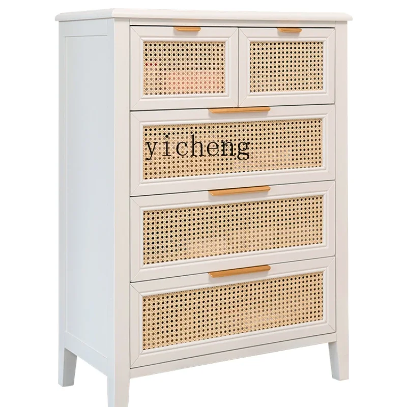 

Chest of Drawers Solid Wood Natural Rattan Bedroom Chest of Drawer Small Wardrobe B & B