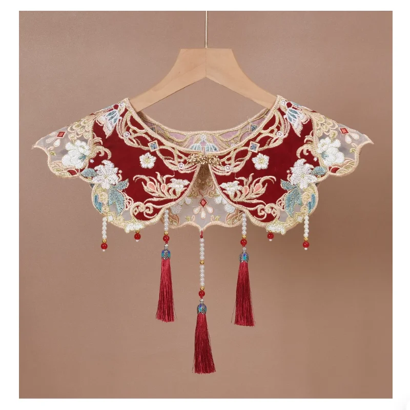 

New Chinese Style Embroidered Cloud Shoulder Shawl With Fake Collar For Women