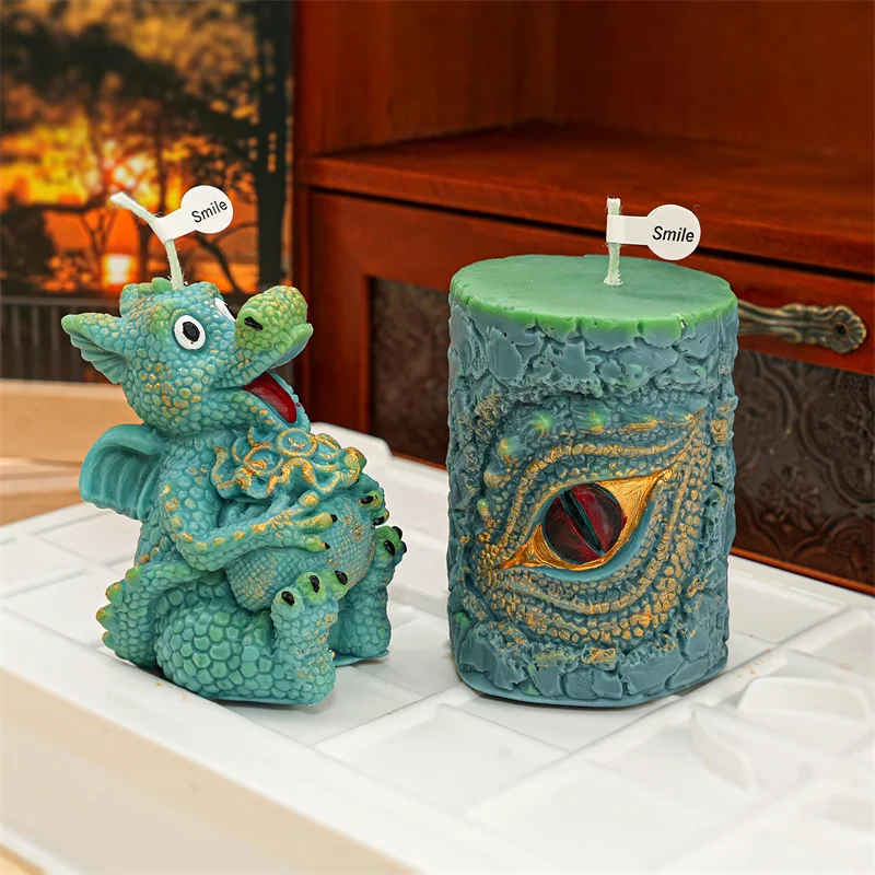 

3D цилиндр с драконим глазом, силиконовая форма для свечей, книга «сделай сам», крылатый дракон, золотая монета, держащая свечу дракона, гипсовый домашний декор, подарок