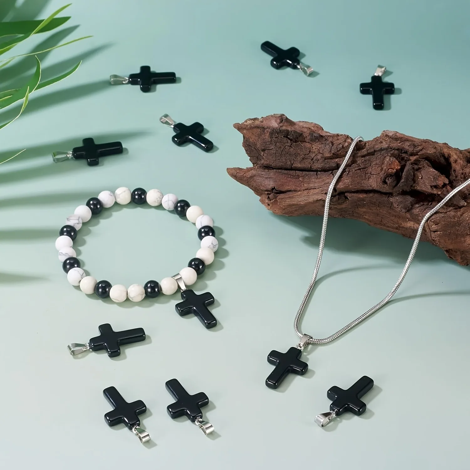 10/20PCS Obsidian cross pendant, suitable for DIY necklace and jewelry making, Easter church reward gift