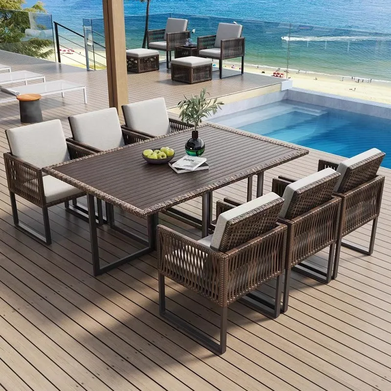 Outdoor tables and chairs patio rattan chairs patio garden outdoor leisure open-air waterproof sunscreen dining table chairs