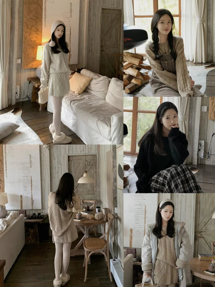 

ZNG Knitted Woolen Sweater And High Waist Skirt Set Loose Fit Side Button Design Versatile Winter Faion Women's Outfit