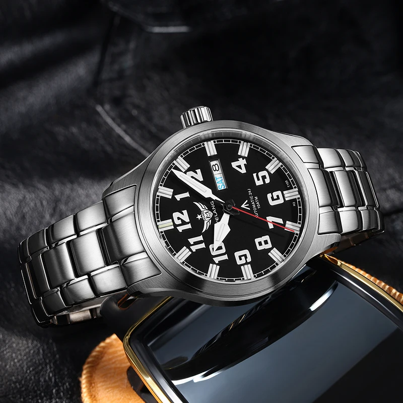 YELANG ساعة عسكرية للرجال 42 مللي متر الطيار التلقائي الميكانيكية ساعة اليد أنابيب مضيئة الياقوت غواص 100 متر مقاوم للماء NH36