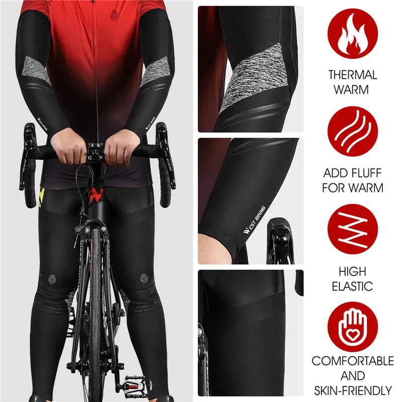 WEST BIKING Winter Fleece Warm Arm Sleeves Breathable Sports Elbow Pads Fitness Arm Covers Cycling Running Basketball Arm Warmer