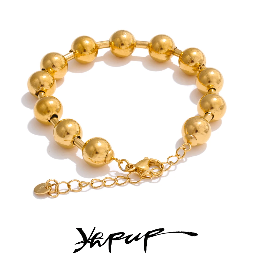 Yhpup-pulsera de cadena con cuentas de acero inoxidable, resistente al agua, mancha sin textura de Metal, joyería atractiva personalizada, nueva
