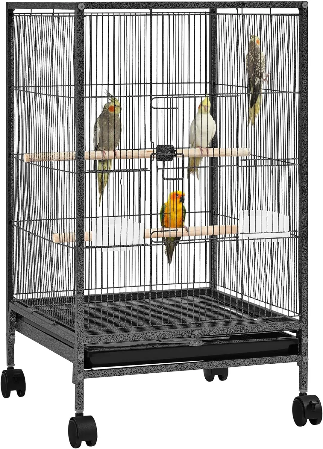 

Wrought Iron Bird Cage w/Play Open Top & Rolling Stand for Small Birds Like Parrots Conure Lovebird Cockatiel Lovebirds Budgies