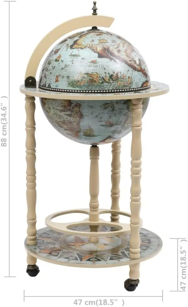 Globe Bar Wine Stand Eucalyptus Wood Blue