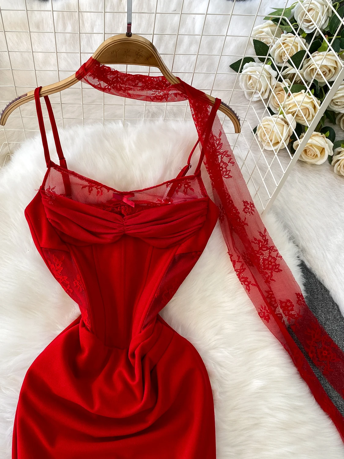 الرغبة النقية الدانتيل المرقعة Strapl طويل الدكتور المرأة عالية الخصر Fibone التخسيس Sa ألف خط ثوب سهرة رسمية الدكتور #3