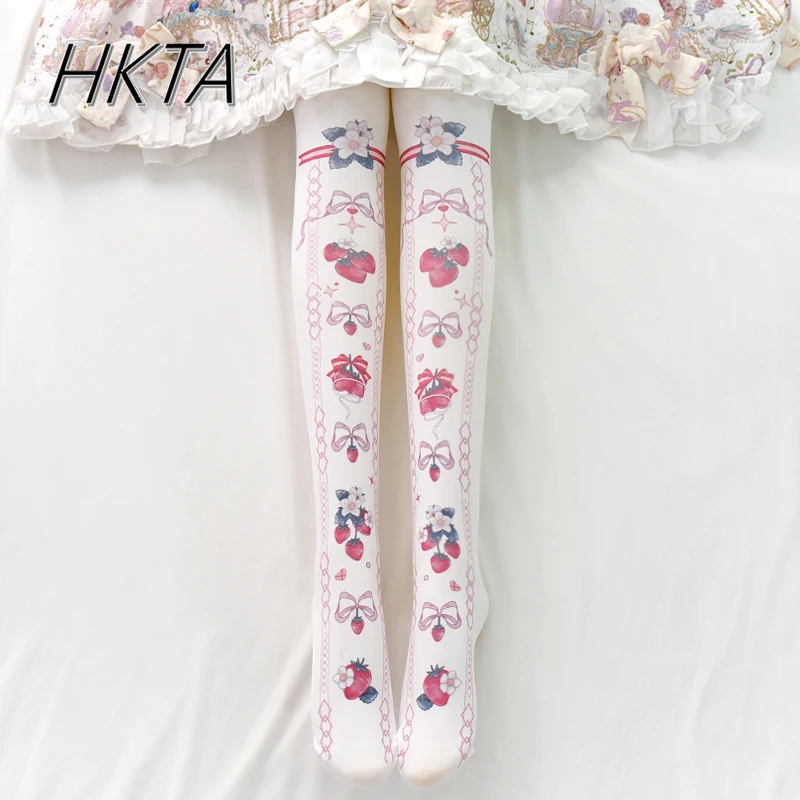 Primavera Lolita lindo fresa arco medias lolita suave lindo lo niñas calcetines inferiores pantimedias para niñas calcetines de tubo largo para mujeres