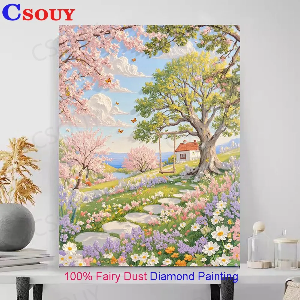 

SCOUY 100% Алмазная вышивка «Волшебная пыль» квадратная, 5D, для самостоятельного творчества, пейзаж с цветами, мозаика, декор для дома, рукоделие, кристаллы