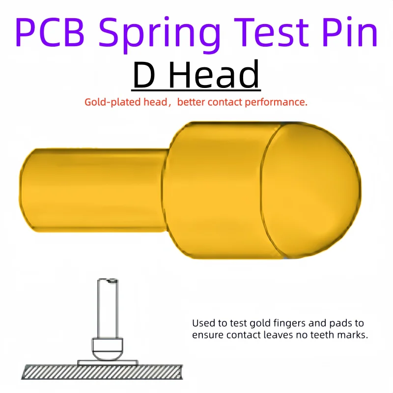Gold-plated D Bullet-nosed (full radius)/spherical radius/round Head PCB Test Spring Test Pin Probe  P50-D P75-D P100-D P125-D