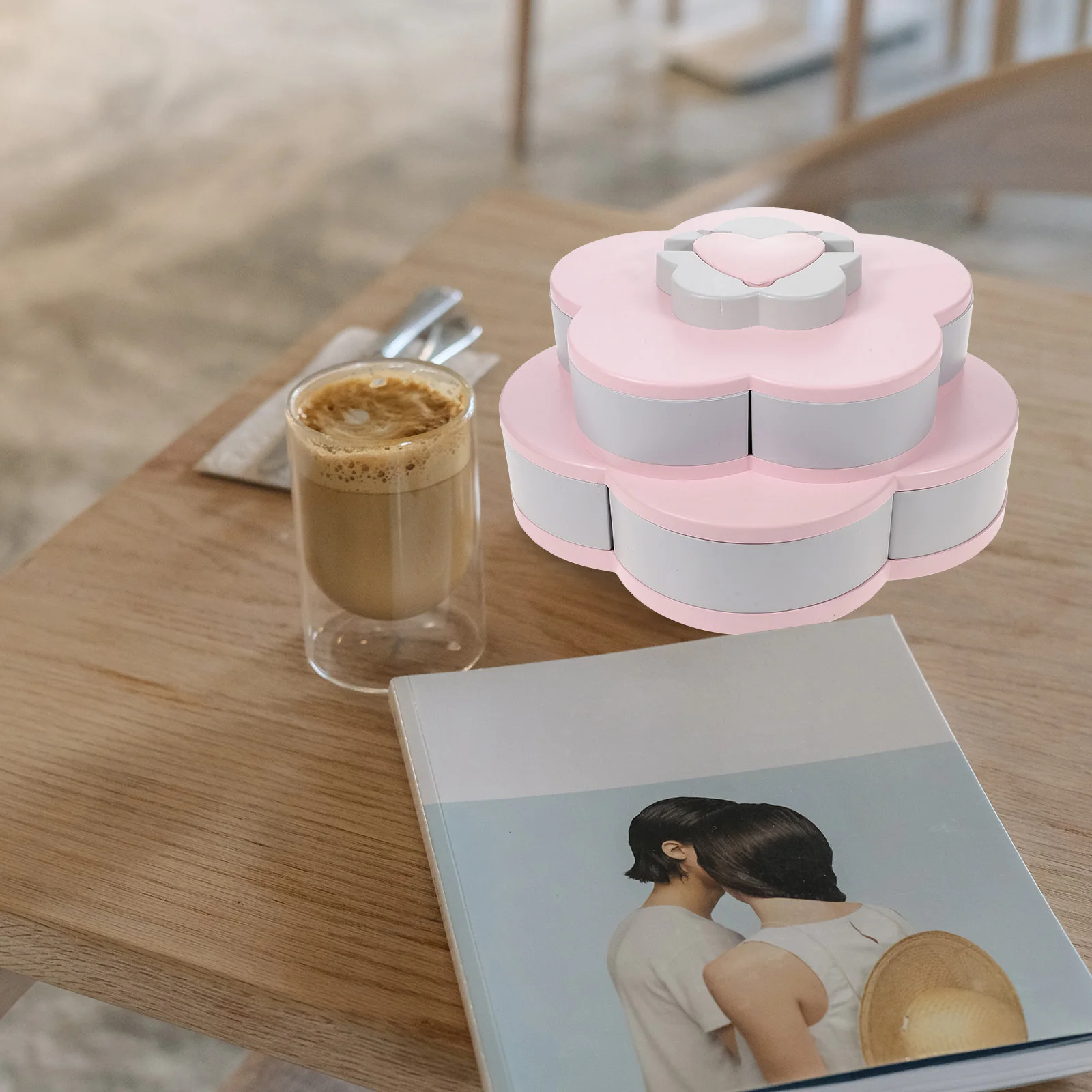 

Двухслойный поднос для фруктов, креативный вращающийся ящик для хранения сухофруктов с 10 отделениями для закусок, орехов, конфет, держатель для телефона