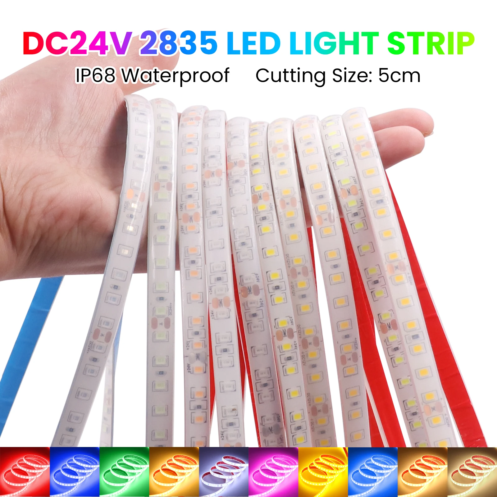 IP68 Waterproof LED Strip DC 24V SMD2835 120Leds/m Ribbon Flexible LED Tape Lights White Red Green Ice Blue Pink Yellow LED Lamp