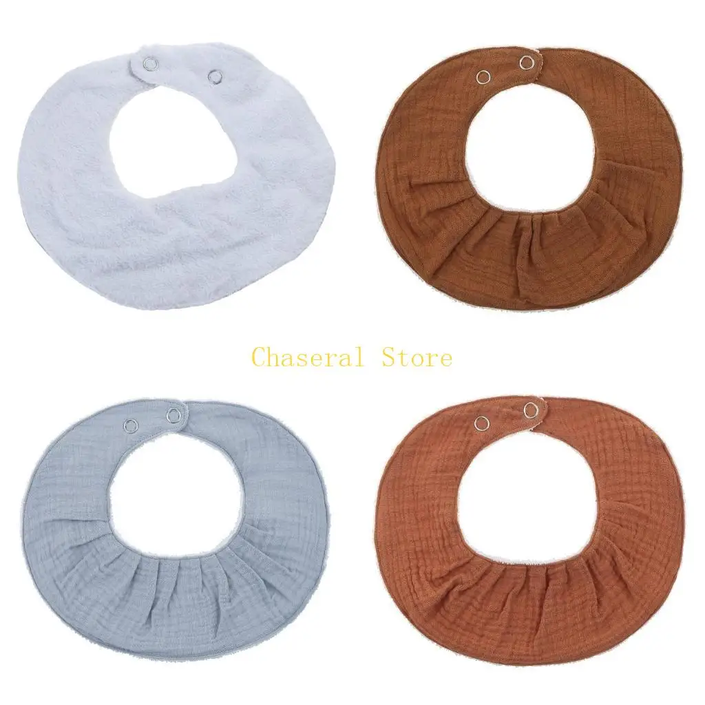 

E7CE Newborn Solid Color Cloth Absorbent Adjustable Button Cloth Scarf Soft Cotton Breathable Spit Towel Bandana Burp Cloth