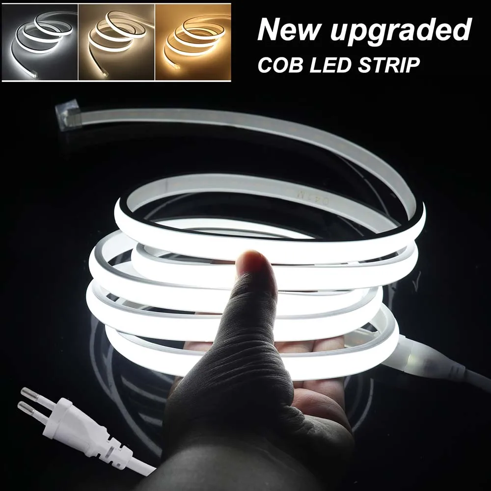 High Brightness 220V COB Neon LED Strip Light Dimmable 288LEDs/m Waterproof Led Tape Ribbon for Bedroom Kitchen Outdoor Lighting