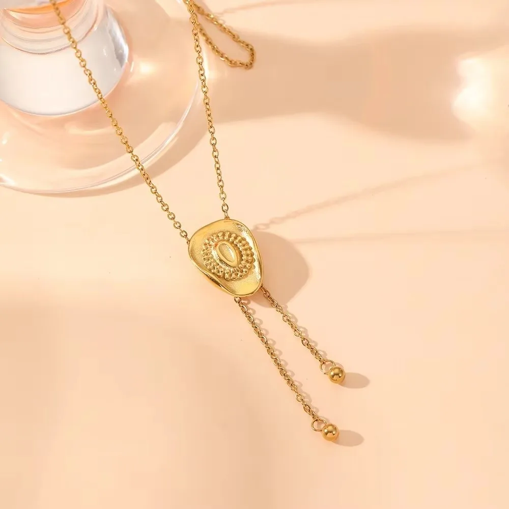Niche Zinc Alloy Cowboy Hat Necklace Adjustable Fringed Lariat Sweater Chain Gold Pull-out Tassel Drawstring Necklace Fashion