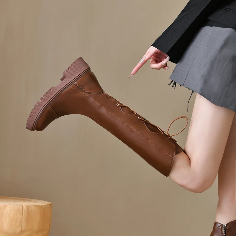 Platform High Boots for Women Autumn Winter 2024 Plush Long Boot Soft Leather Knight Boot Brown Knee Boot Women Shoe