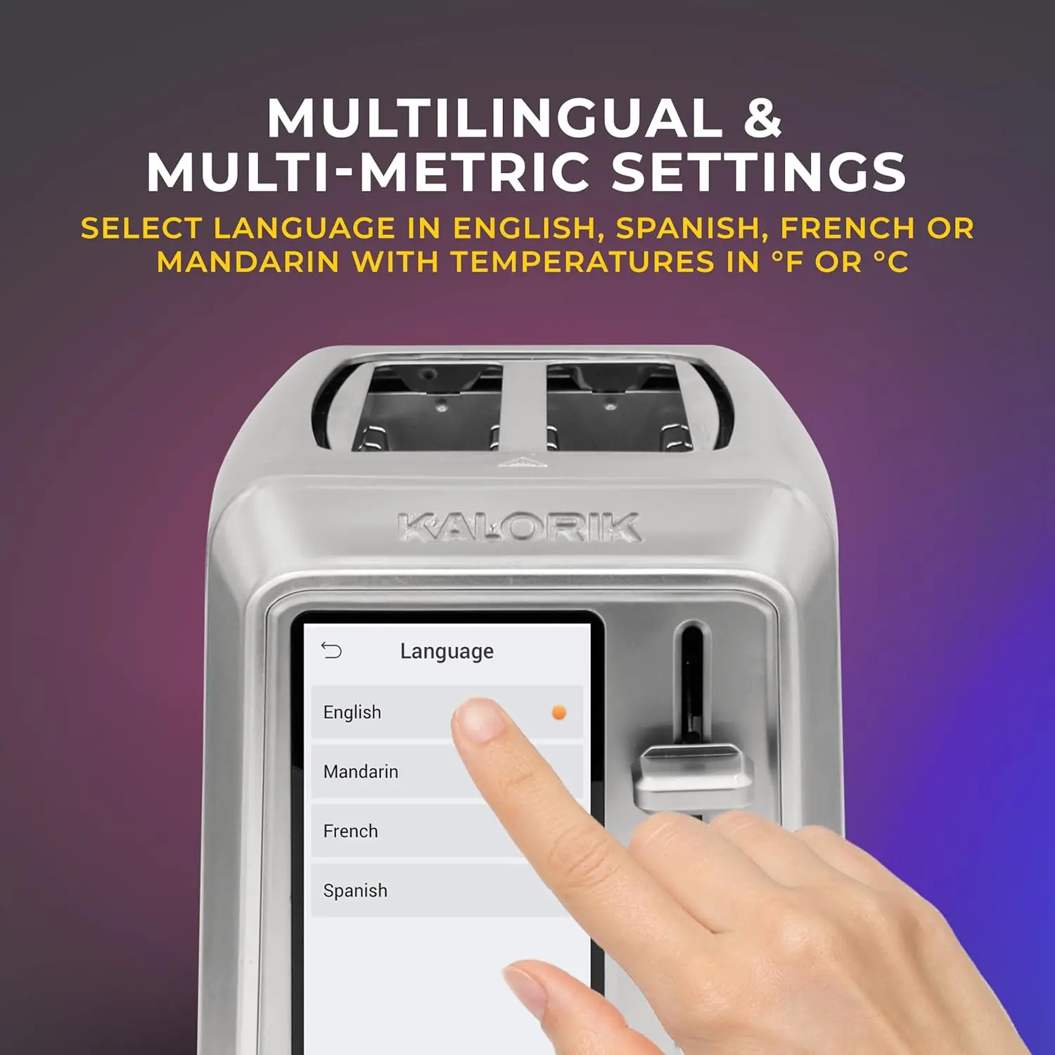 سلسلة VIVID TOUCH مكونة من شريحتين مع شاشة لمس كبيرة عالية الدقة وإعدادات مسبقة للطهي قابلة للتخصيص من نوع الخبز، تتميز بعرض واسع