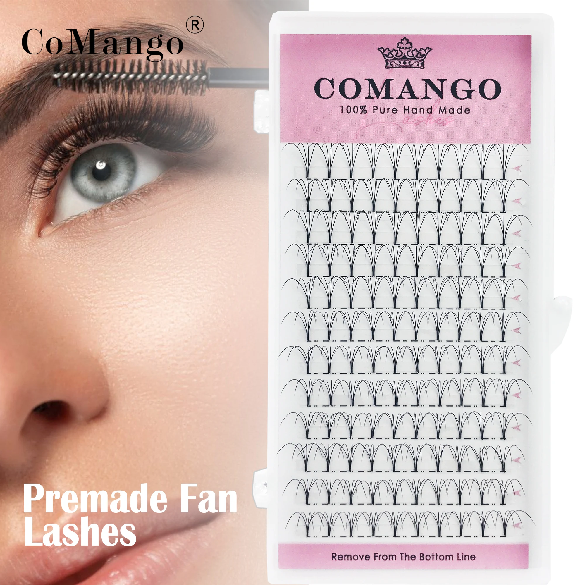 CoMango Wimpernverlängerung mit kurzem Stiel, vorgefertigte Volumenfächer, 3D/4D/5D/6D/10D, breite russische Wimpernverlängerung, Nerz-Wimpernverlängerung – Detail 2