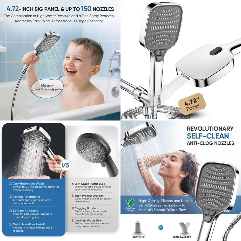 

8-Function High-Pressure Shower Head with Handheld, Power Wash, 59 Hose, Chrome Finish