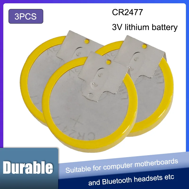 3 pces cr2477 950mah botão baterias de pilha 3v 3 pés solda pinos relógio bluetooth acessórios 2477 lm2477 moeda bateria