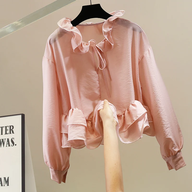 

Korean Sle Faionable Long Sve irt Women's Loose Fit Breathable Polyester Blend Button Detail Heavy Embelliment