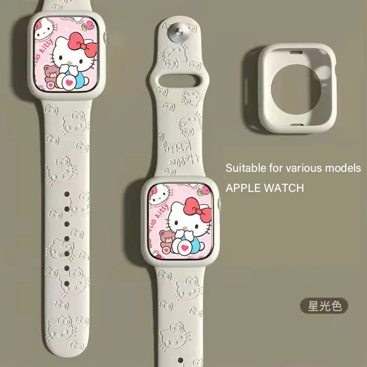 Sanrio Series Hello Kitty3D Engraving Printing Multicolor Kawaii Apple Silicone Replacement Watch Band Dial 2024 New Hot Sales