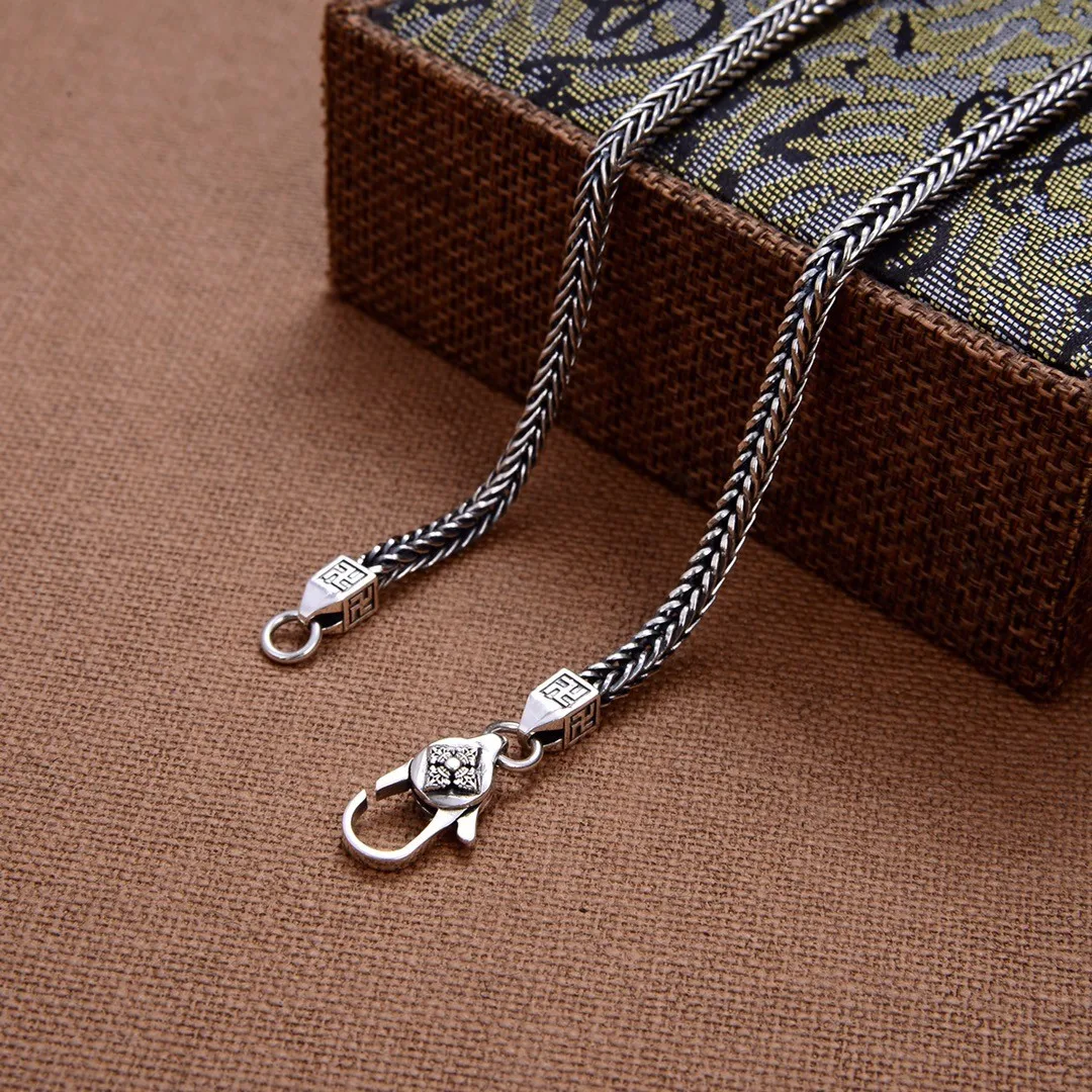 

S925 sterling silver ornament personality Thai silver Vajra fox tail chain vintage men's horsewhip necklace