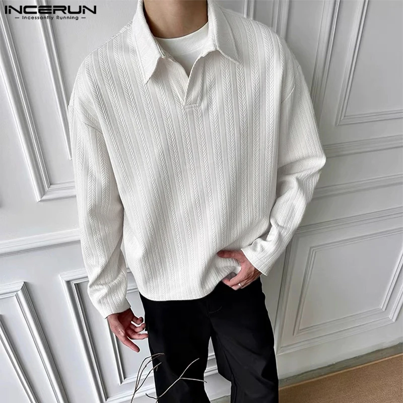 

INCERUN Men Shirt Lapel Long Sleeve Solid Color Casual Tops Streetwear Loose Korean Style Fashion Leisure Men Clothing S-5XL
