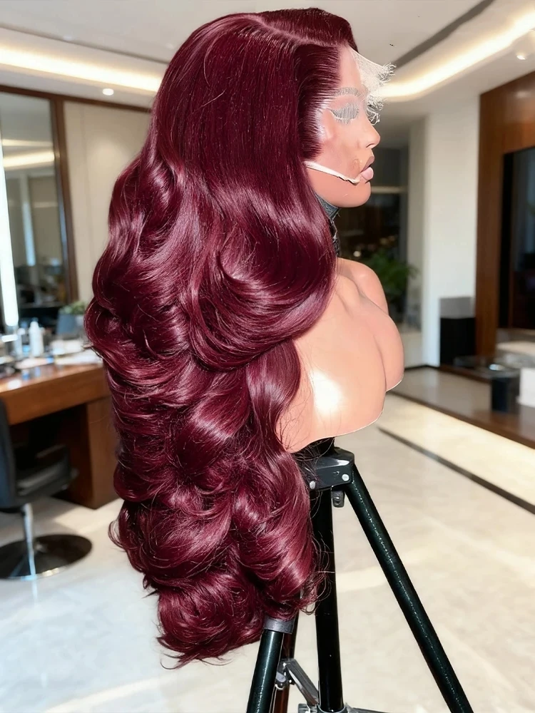 

Full 99J Burgundy 13x6 Lace Frontal Wigs Body Wave 30 34 Inch 100% Human Hair Water Wave 13x4 HD Lace Front Wig Red Wine Wigs