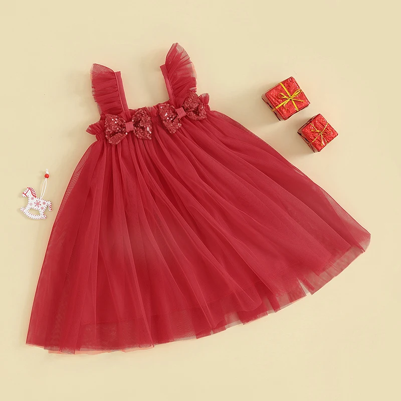 

Baby Girl Christmas Dresses Infant Toddler Cute Bowknot Sleeveless Tulle Dress Princess Birthday Party Tutu Dress