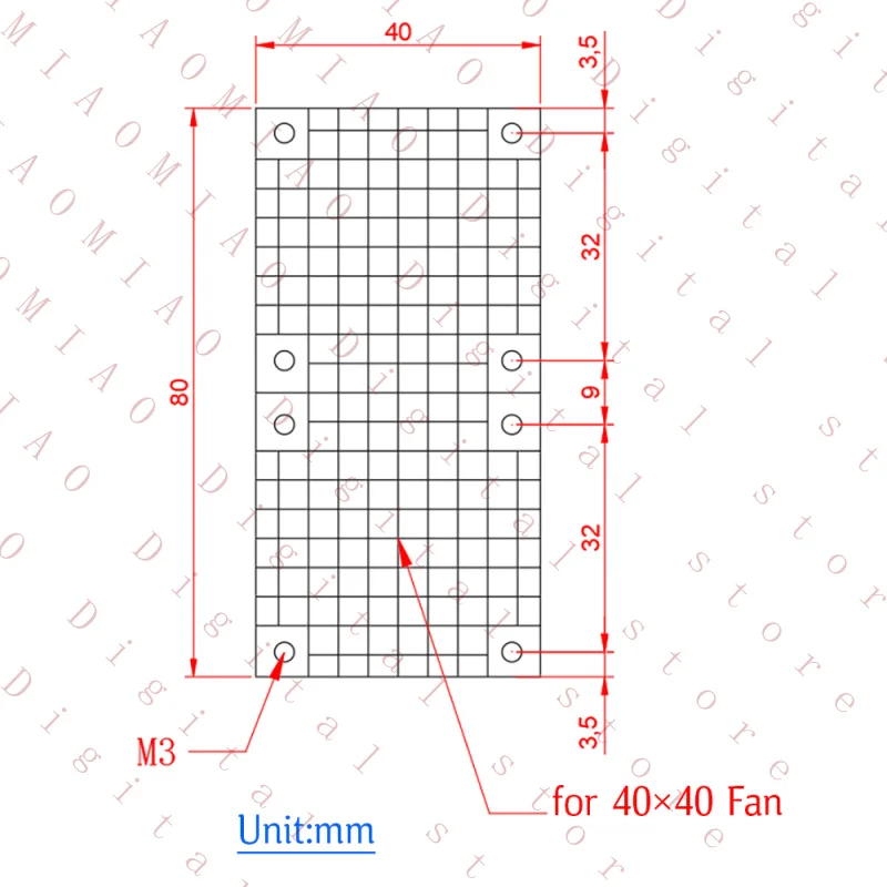 FRM   40mm×80mm Thermally Conductive Copper for 2 × 40mm×40mm Fan Mounting