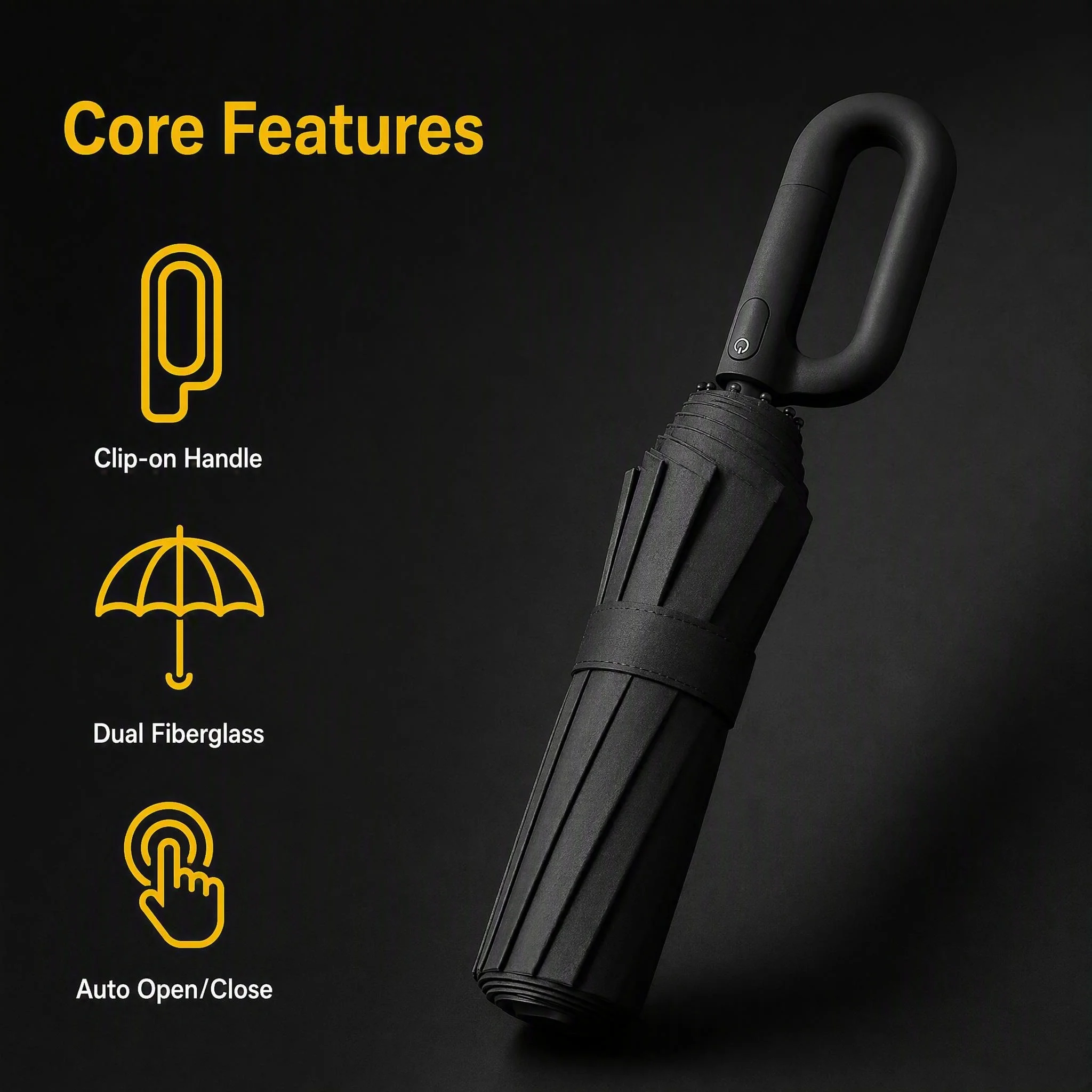 Loop Handle Folding Umbrella Dual Fiberglass Auto Open Close For Commuters Clip For Easy Hang