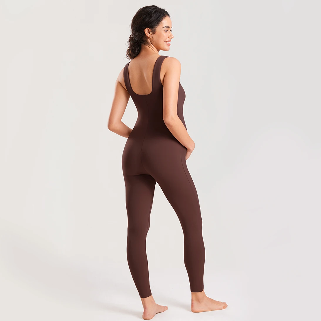 Women' s Natrelax Maternity Bodysuit Sleeveless Stretchy Jumpsuit Square Neck Tank Top Pregnancy Workout Romper Seamless Legging