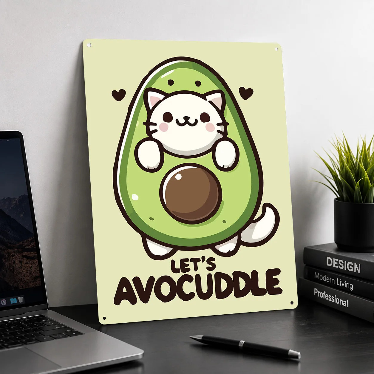 Avocuddle Funny Cat Avocado Personalized 3D Textured Metal Poster Wall Art Tinplate Sign for Decoration Home Decorations House