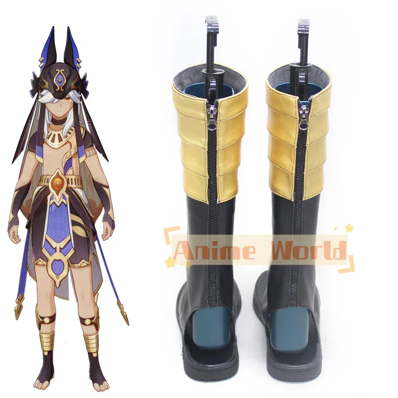 Genshin Impact Cyno 블랙 골든 슈즈 코스프레 부츠 할로윈 카니발 부츠 맞춤 제작