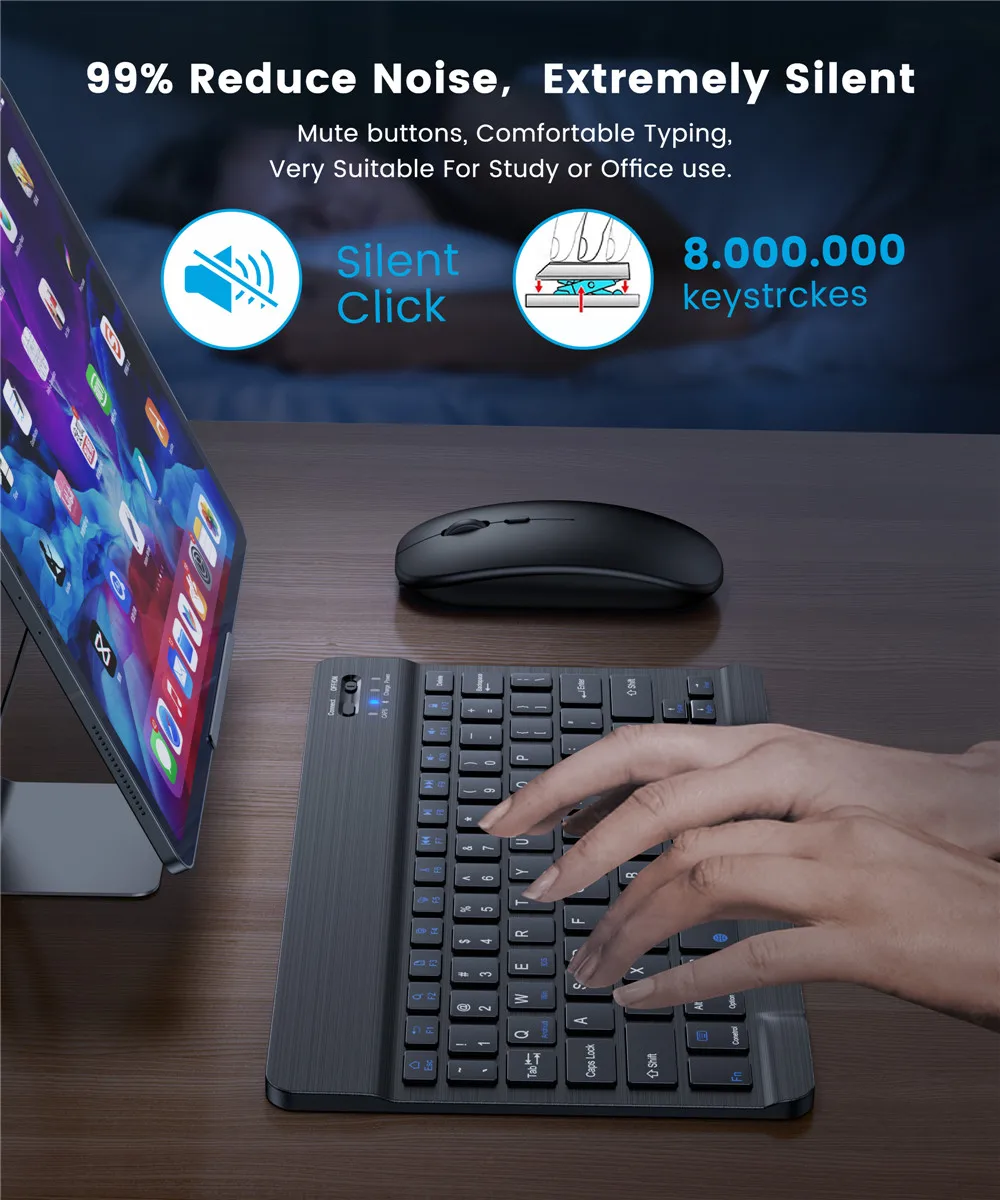 Teclado e Mouse Bluetooth Sem Fio, Mini Teclado, Espanhol e Russo, Telefone iPad, Tablet Samsung, Pro 11 Air, 2020