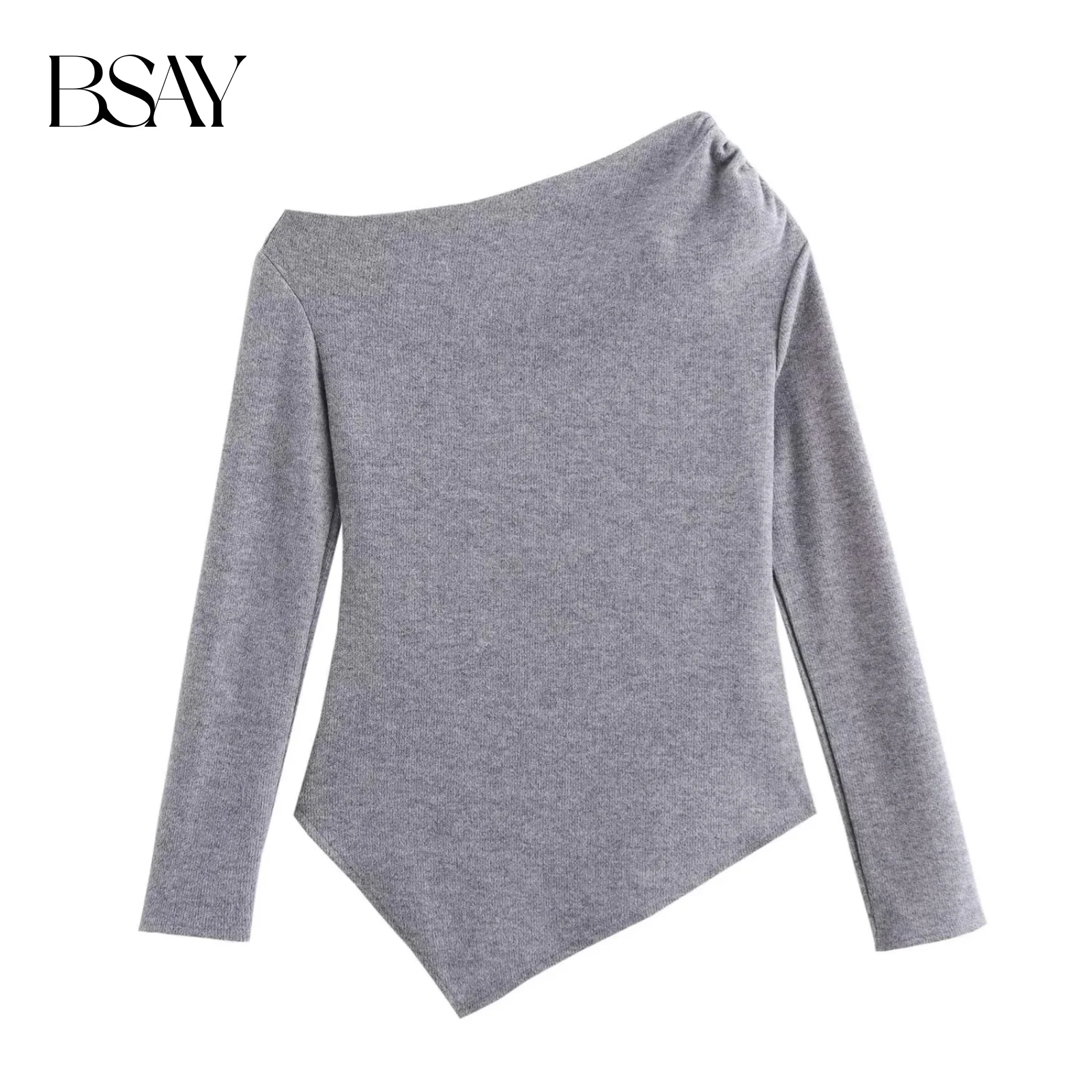 BSAY Sweater for Women Fashion Autumn Winter  Pullover Solid Color Long Sleeves Asymmetric Soft Tops Chic Female Knit Sweaters