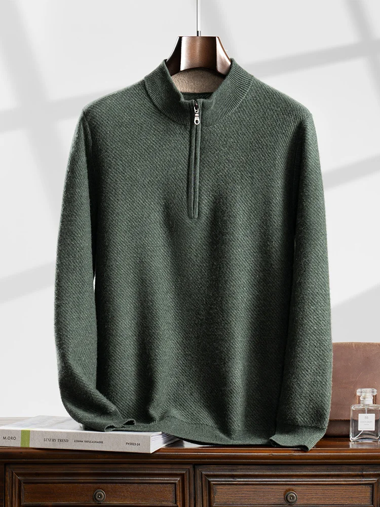 Choice High Quality Men Winter 100% Cashmere Sweater Mock Neck Zippers Pullover Smart Casual Cashmere Knitwear Soft Warm Clothes