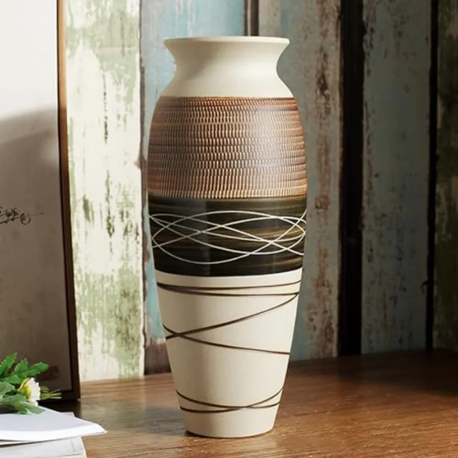 

Rami Rusti Farmhouse Vase 12.6" Large Vintage Flower Vase for Home or Tall Oho Txtur Vases for Living Room Tal Mantl Shlf an Ntrpis or