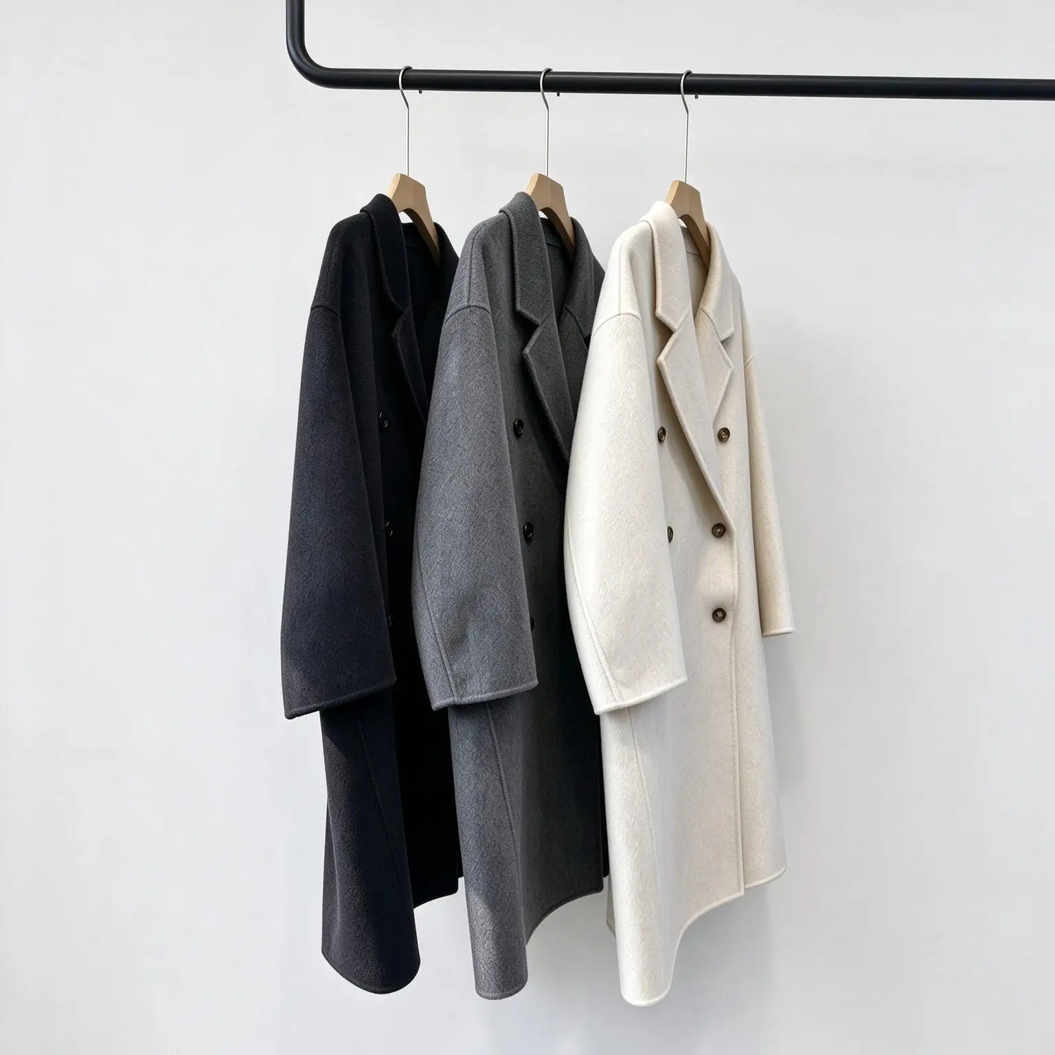 Women Casual Double Breasted Long Wool Coat Loose Fit Winter Outer Jacket